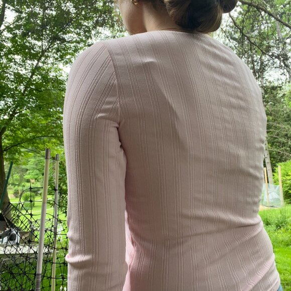 Pink Ribbed Long Sleeve Top with Rose Detail from Hollister - Picture 3 of 11